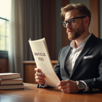 Professionnel du droit dans une salle moderne avec document Article 700