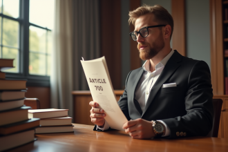 Professionnel du droit dans une salle moderne avec document Article 700