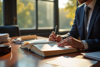 Bureau d'avocat moderne avec code civil ouvert