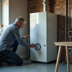 Chaudière moderne dans une buanderie propre et lumineuse