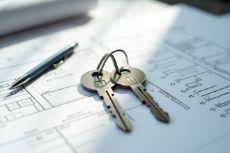 Clés modernes d'appartements T1 et T2 sur bureau blanc
