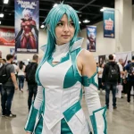Cosplayeuse en costume de personnage d'anime style arrancar lors d'une convention manga