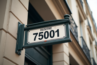 Panneau parisien 75001 sur façade haussmannienne en plein jour