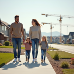 Famille avec enfants dans un quartier en développement
