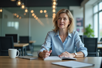 Femme d'affaires assise au bureau en réunion