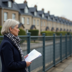 Femme d'âge moyen avec écharpe regardant des maisons