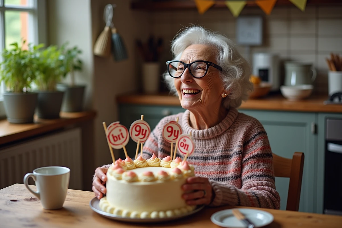 Femme âgée souriante avec gâteau d