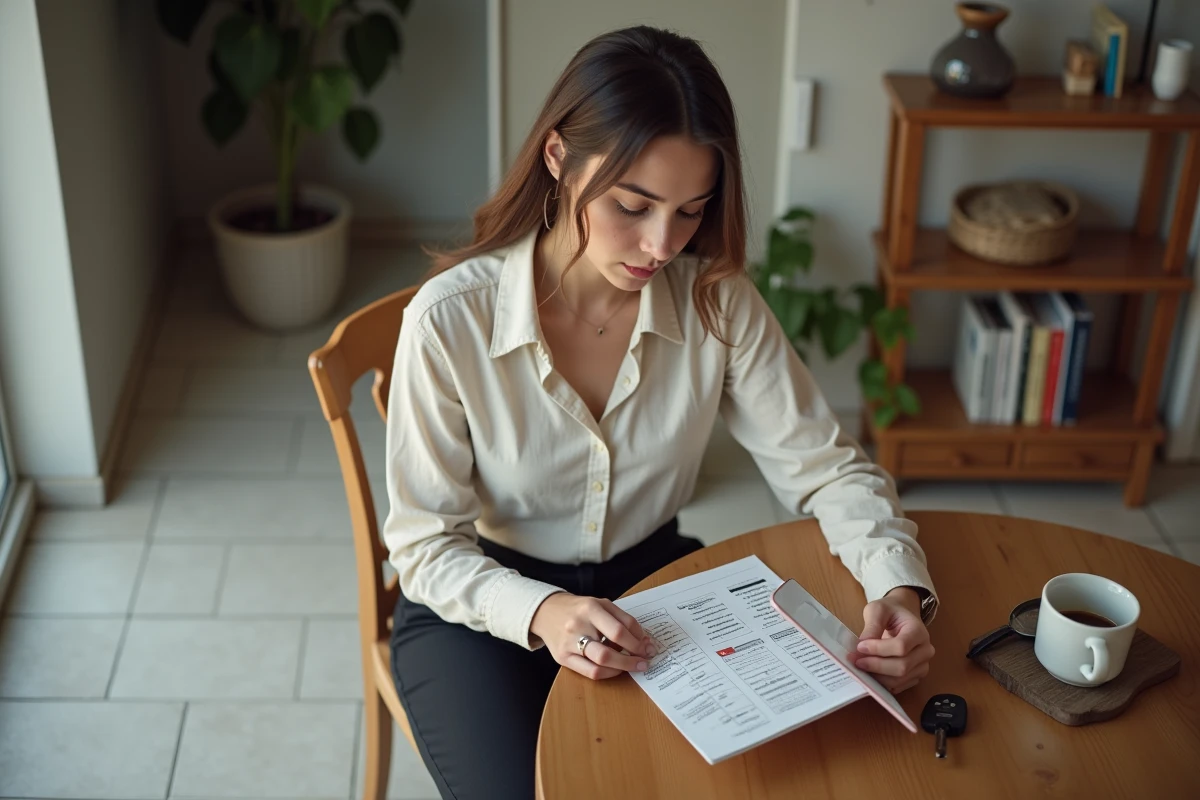 Jeune femme lisant un guide de pression des pneus