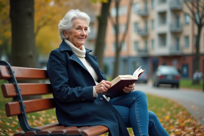 Femme lisant dans un parc urbain calme et paisible
