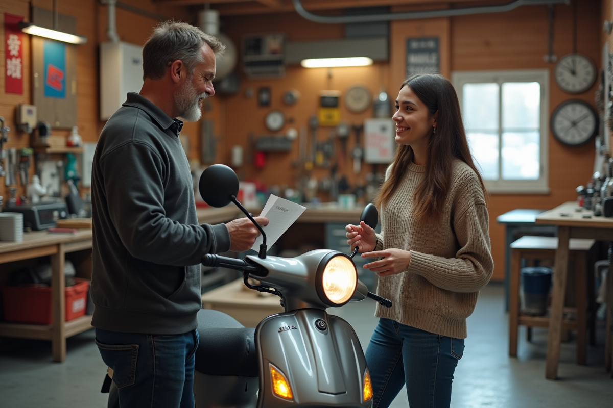Femme discutant avec vendeur autour d