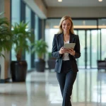 Femme d'affaires confiante dans un lobby moderne