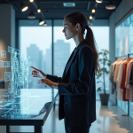 Femme en studio de mode utilisant la réalité augmentee