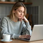 Jeune femme vérifiant le suivi d'un colis DPD sur son ordinateur