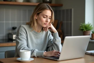 Jeune femme vérifiant le suivi d'un colis DPD sur son ordinateur