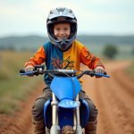 Garçon souriant en motocross sur une piste naturelle