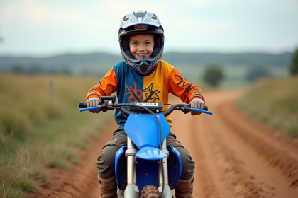 Garçon souriant en motocross sur une piste naturelle