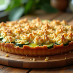 Gâteau zucchini croustillant sur table en bois rustique