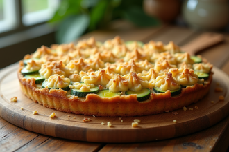 Gâteau zucchini croustillant sur table en bois rustique