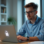 Homme d'âge moyen travaillant sur un ordinateur en bureau professionnel
