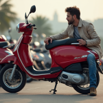 Homme inspectant une moto Dax 125cc en extérieur