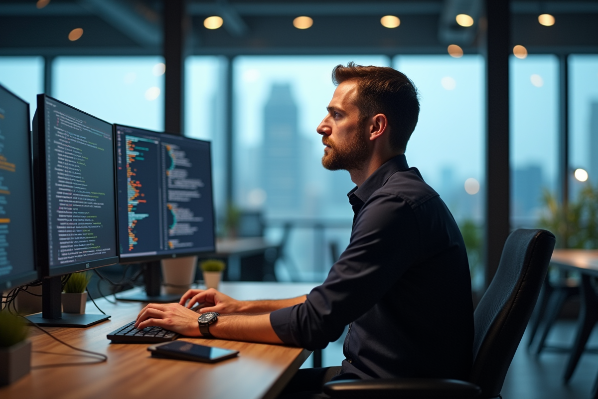 Ingénieur informatique travaillant sur des écrans d