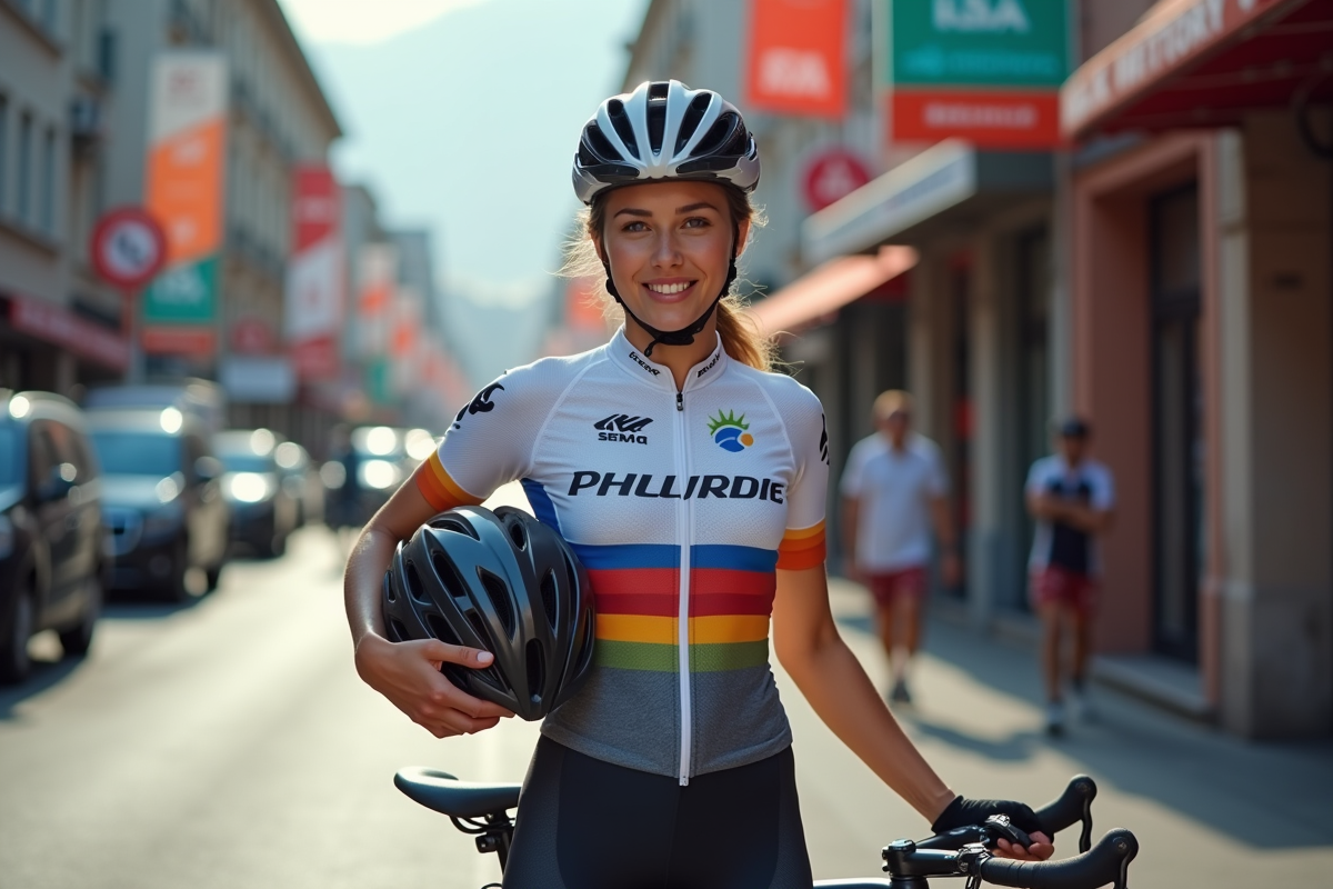 Jeune cycliste urbaine après une course en ville