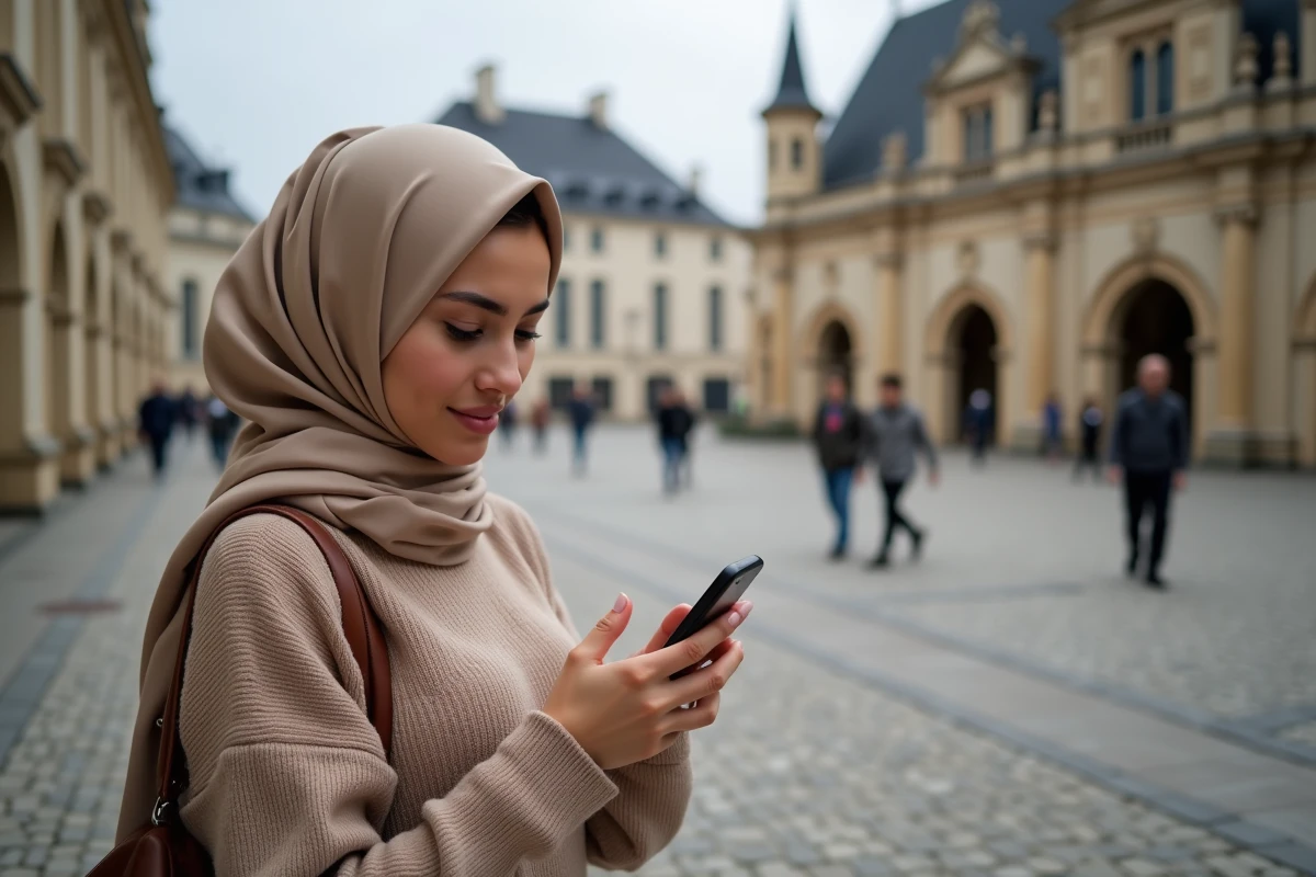 Jeune femme musulmane vérifiant l