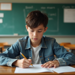 Jeune garçon de 15 ans consulte son bulletin scolaire