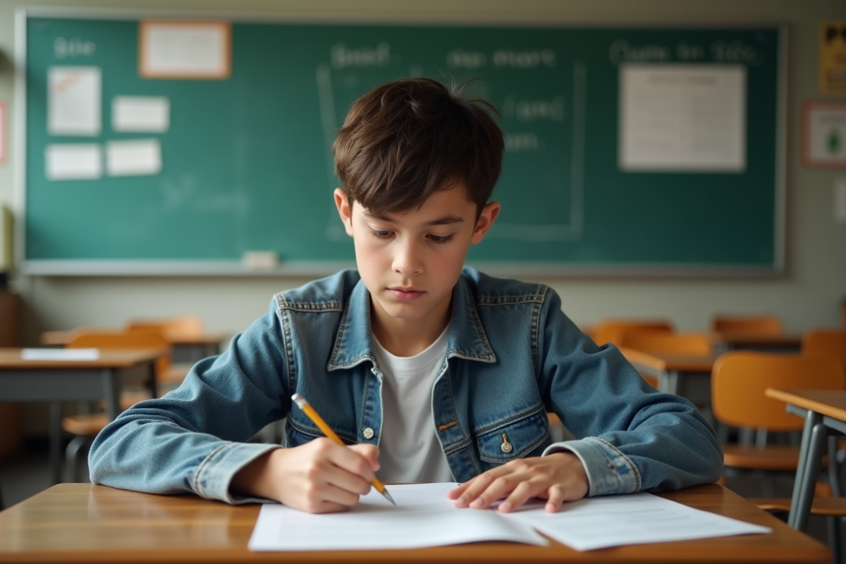 Jeune garçon de 15 ans consulte son bulletin scolaire