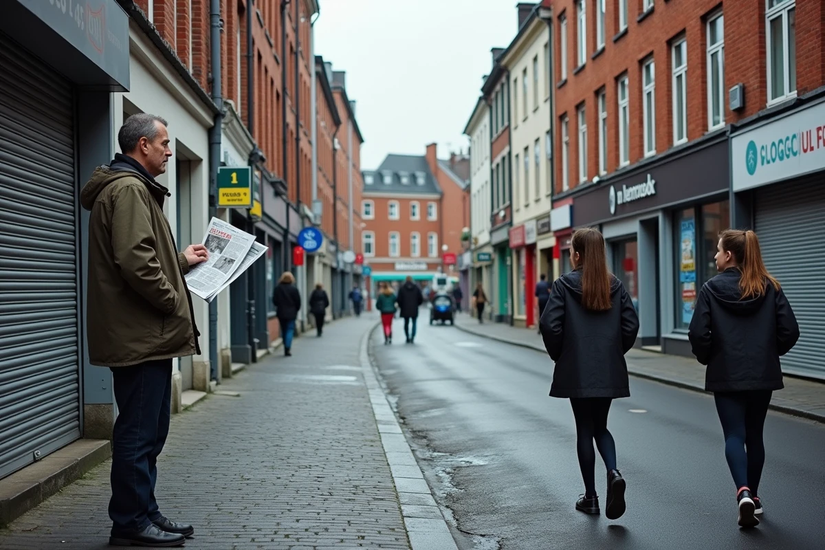 Quartier populaire de Lille avec ses immeubles en briques rouges flamandes et ses résidents dans leur vie de tous les jours