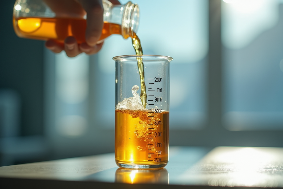 Liquide versé dans un cylindre gradué en cuisine