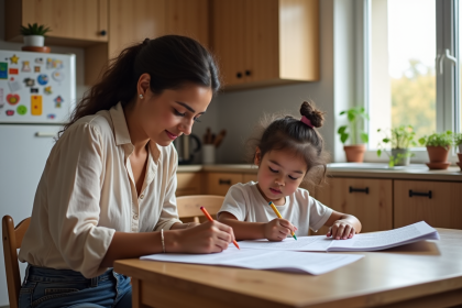 Femme et fille en cuisine pour article sur famille