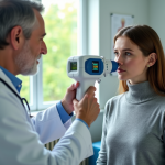 Medecin guide une jeune femme utilisant un spirometre dans une clinique