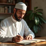 Musulman méditant avec le Qur'an dans un intérieur paisible