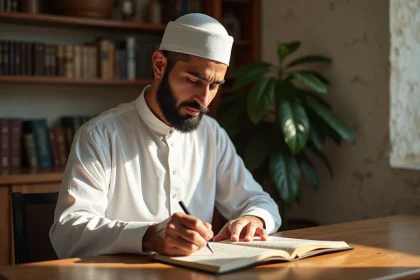 Musulman méditant avec le Qur'an dans un intérieur paisible