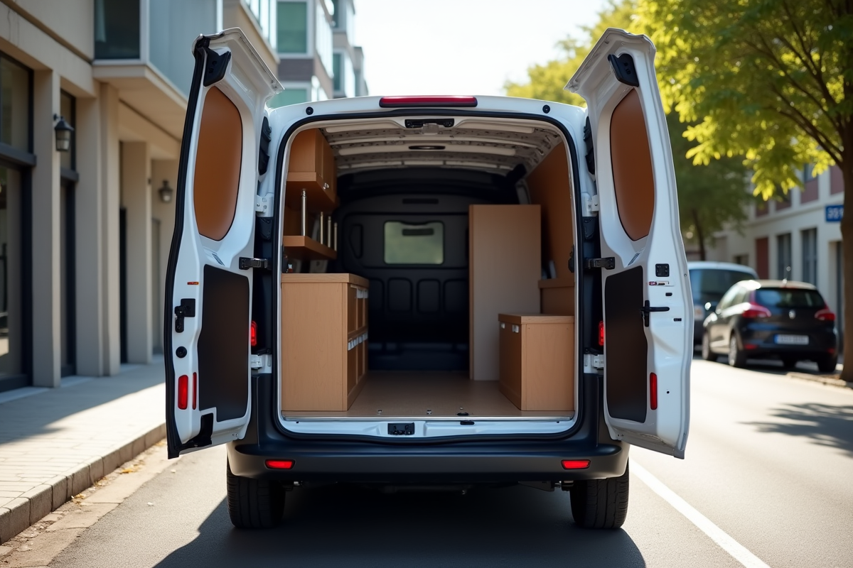 Peugeot Expert stationne avec espace de travail organisé