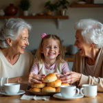 Trois générations de famille partageant un repas convivial